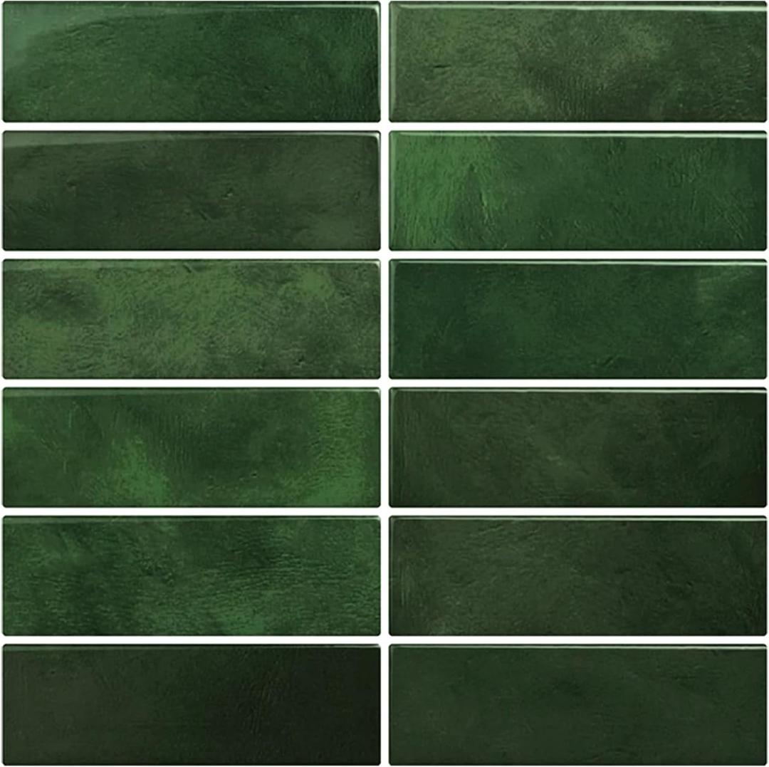 Dark Green Peel and Stick Backsplach Tile, 12"x12" Back Splash Stick on Tiles for Kitchen, Bathroom, 10 Sheets