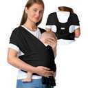 Momcozy Baby Wrap Carrier Skin-Friendly Fabric, Easy to Wear Baby Carrier Sling T-Shirt Design, Hands Free Baby Carriers Newborn to Toddler 8-35lbs, Adjustable Buckle Suit for Waist 30-47inch, Black