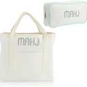 SilTriangle 2 Pcs Embroidered Mahjong Canvas Tote (large & Extra Large) Empty Tiles Tote Embroidered Tile Bag for Mahjong Lover Accessories Overnight