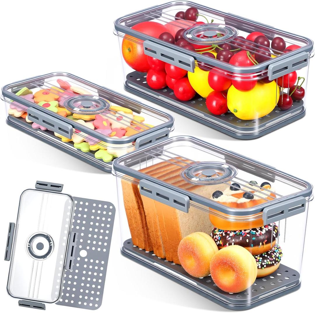 LemonRoad 3 Pack Bread Boxes for Kitchen Countertop Airtight Loaf Bread Storage Container Time Recording 3 Size Breads Keeper Saver Container with Lid for Homemade Breads Toast Loaf Donut and Cookies