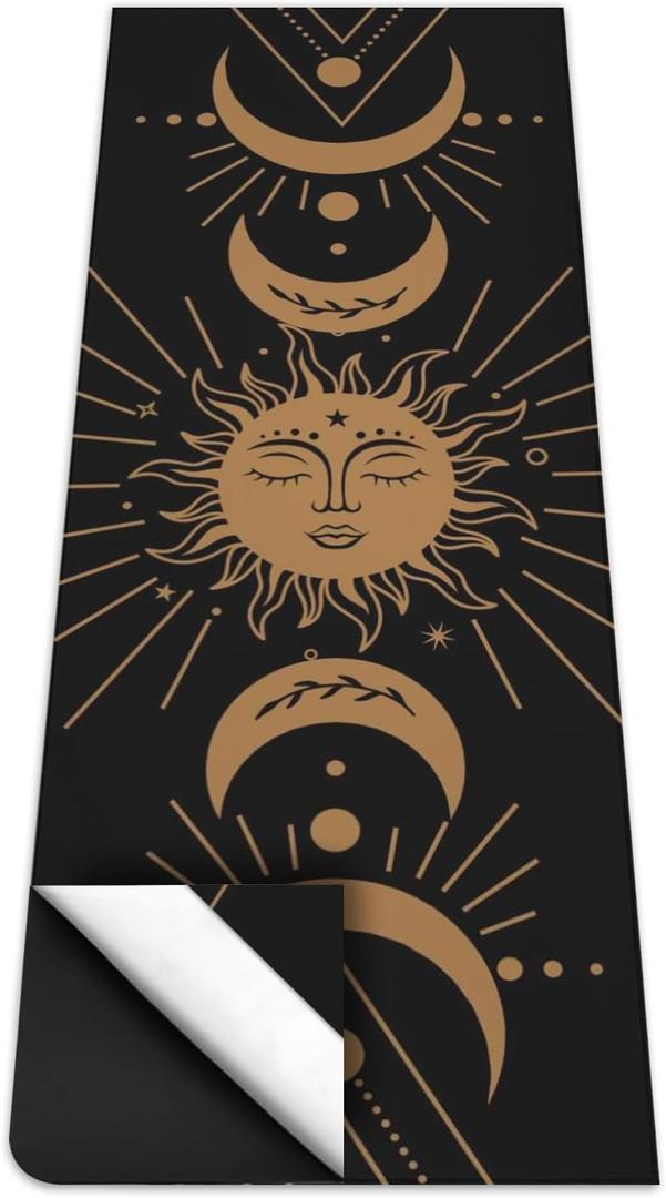 Hot Yoga Mat Towel with Corner Pockets Yoga Towels for Hot Yoga Non Slip with Travel Bag Sweat Absorbent Yoga Blankets Mat Cover for Workout Gym 70"x26" (Boho Sun-01, 74x26)