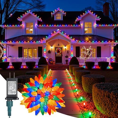 Minetom C9 Christmas Lights Outdoor, 88FT 110LED String Lights with 8 Lighting Mode, Waterproof Connectable UL Certified C9 Christmas Decorations for Indoor Outdoor Patio Roofline Decor Multicolor