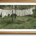 VIYYIEA Gold Framed Large Wall Art Canvas Print Home Decor Vintage Laundry Room Art Print Antique Oil Painting Country Landscape Wall Decor Farmhouse Pictures for Living Room Bedroom Gallery 24x36in (Drying White Clothes)