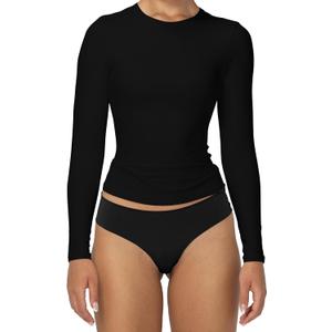 Sunzel Long Sleeve T Shirts for Women with Crew Neck, Double Lined Tops Slim Fit Basic Tee, Casual Undershirt Outfits (Small, Black)