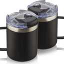 ALOUFEA 12oz Stainless Steel Insulated Coffee Mug with Handle, Double Wall Vacuum Tumbler Cup with Fliping Lid, Black, 2 Pack