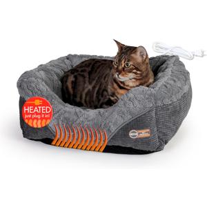 K&H Pet Products Thermo-Pet Lounge Sleeper Indoor Heated Pet Bed for Cats & Dogs, Bolstered Warm Calming Pillow Bed, Waterproof Heated Pad, Machine Washable, Safety Listed - Small 20.5 X 19.5in