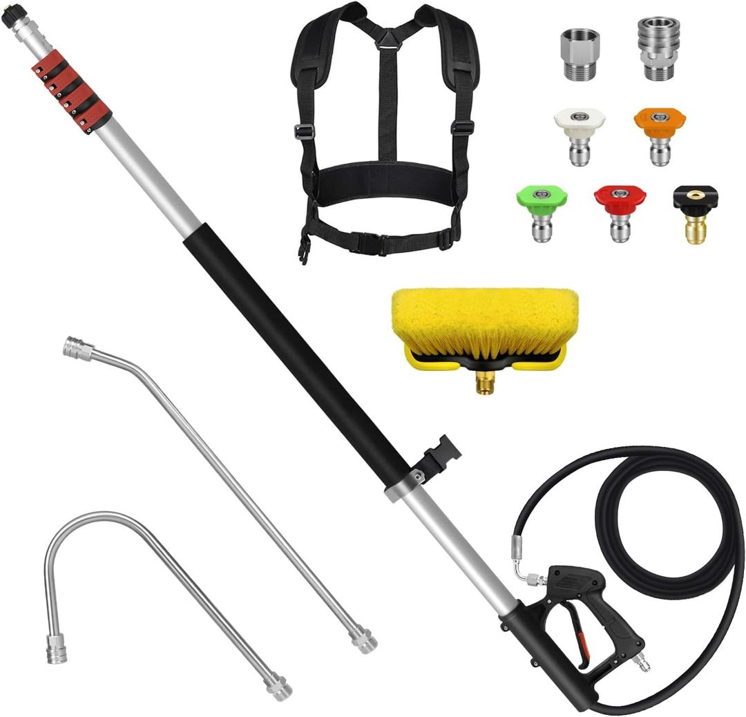 LidoDola 24FT Telescoping Pressure Washer Wand Kit - Extension Pole, Gutter Cleaner, Brush & 5 Nozzles for Roof, Deck, Vehicle, Sidings