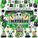 Soccer Birthday Party Decorations Includes Banner, Backdrop, Foil & Latex Balloons, Cake & Cupcake Toppers, Honeycomb Centerpieces for Boy Soccer Themed Party Decorations