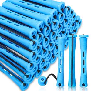 WILLBOND 60 Pcs Short Perm Rods Natural Hair Perm Rods with Elastic Rubber Band Non Slip Plastic Perming Cold Wave Kit for Women Hairdressing Styling Tool(0.35 Inch,Blue) (60 Count (Pack of 1)