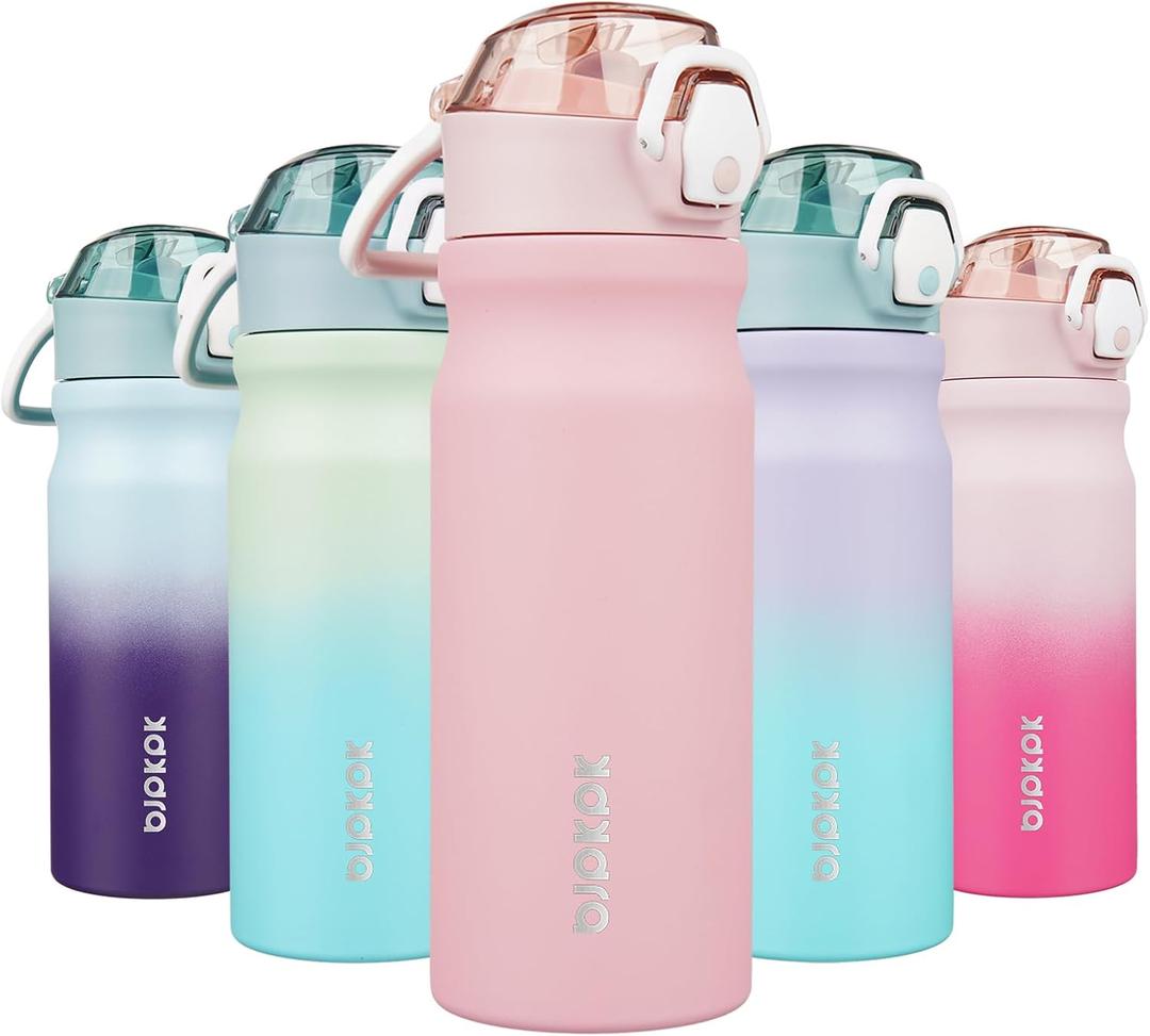 BJPKPK Water Bottle With Straw 18oz Insulated Water Bottles Reusable Stainless Steel Metal Thermos With Leak Proof Lockable Lid And Carry Handle,Light Pink (18 Ounces, A-Light Pink)