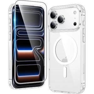 FNTCASE for iPhone 17 Pro Case: Compatible with Magsafe Clear Magnetic Phone Cases Drop Proof Anti Yellowing Slim Shockproof Rugged Protective Transparent Cell Cover with Screen Protector(Clear)