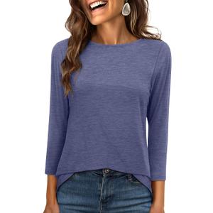 ANRABESS Womens 3/4 Length Sleeve Tops 2025 Summer Tee T-Shirts Boat Neck Tunic Travel Basic Blouses Fall Fashion Clothes (Large, Navy Blue)