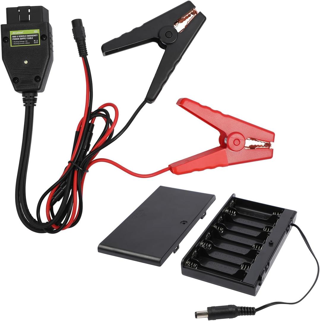 E60 OBD II Vehicle ECU Emergency Power Supply Cable 12V Car Memory Saver with 2 Alligator Clip&Battery Box