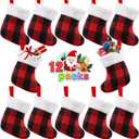 XIMISHOP 12PACK Mini Christmas Stockings 7 Double Side Xmas Red Buffalo Plaid Fireplace Hanging Stocking with Plush Cuff for Christmas Tree Decor