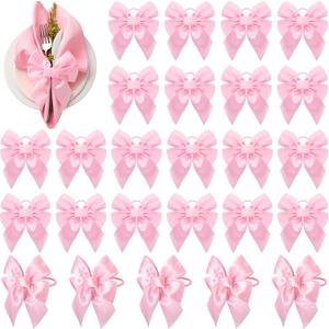 25 Pcs Pink Bow Napkin Ring Set Bow Velvet Napkin Holder 3.5 x 4 Inch Coquette Buckles Table Decoration for Wedding Anniversary Dinner Banquet Birthday Bachelorette Party Supplies