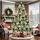 12 PCS Green Velvet Christmas Bows Ornaments Decorations, 10.2'' Vintage Long Velvet Bows Decor Ornaments for Christmas Tree Wreath Mantle Stair Gift Wrap, 0.98 W/5.11 * 10.23 inch