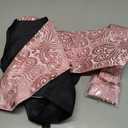 DiBanGu Men's Silk Paisley Vest and Necktie Set 6PCS Pre-tied Bow Tie Formal Waistcoat for Wedding Party (Pink)
