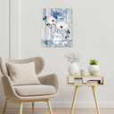 LB Blue Floral Wall Art for Bathroom Spring Daisy Flower on Retro Wood Gray Framed Canvas Wall Art Wall Paintings Butterfly Wall Pictures for Living Room Bedroom Office Ready To Hang, 12x16 Inch