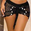 YZYIZHI Women's Beach Crochet Hollow Out Shell Cover-Up Skirt Bikini Swimwear Wrap Black (Black)