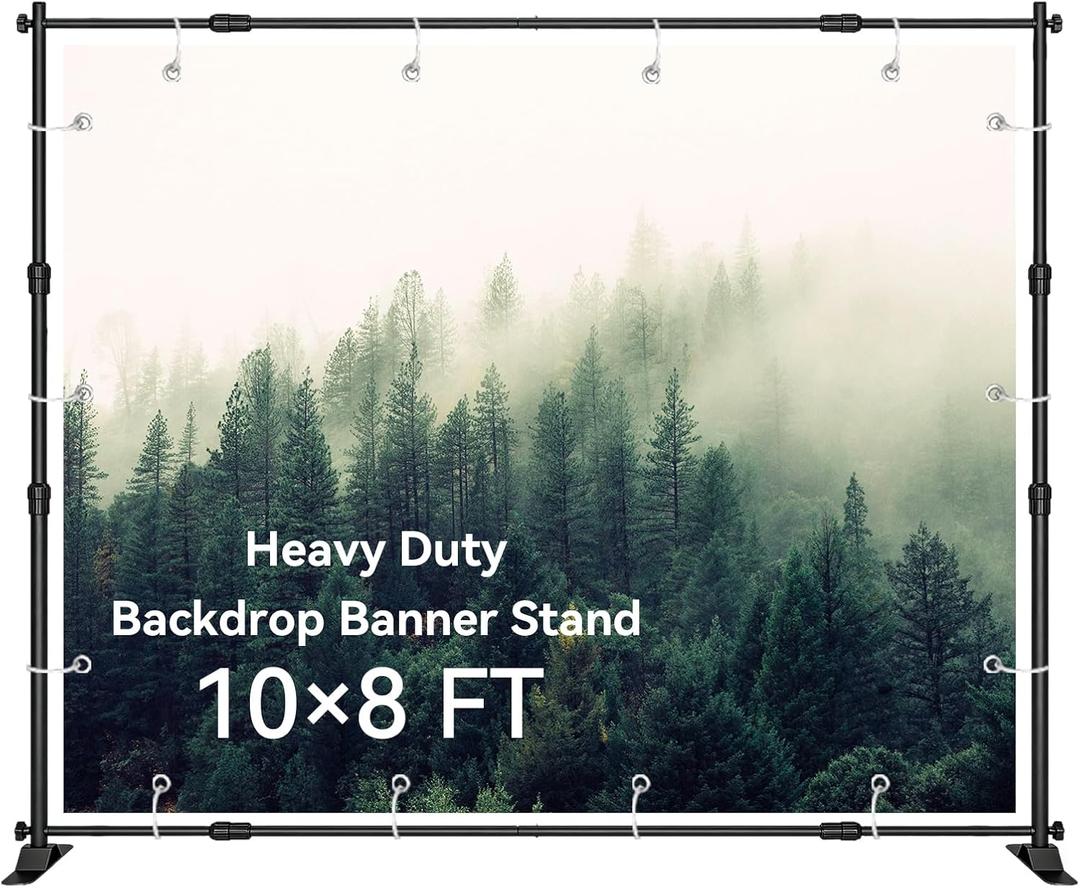 8'x10' Background Stand Backdrop Support System Set- Photo Video Muslin Studio Backdrop Stand with Carry Bag -Adjustable Backdrop Stand for Trade Show, Photography & Video