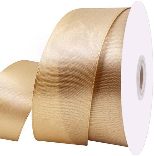 UOUYOO 1 1/2 Inch Champaign Gold Satin Ribbon 50 Yards Fabric Ribbons Roll for Gift Wrapping Flower Bouquet Bows Bouquet Bridal Bouquets Wedding Invitations Pack of 4