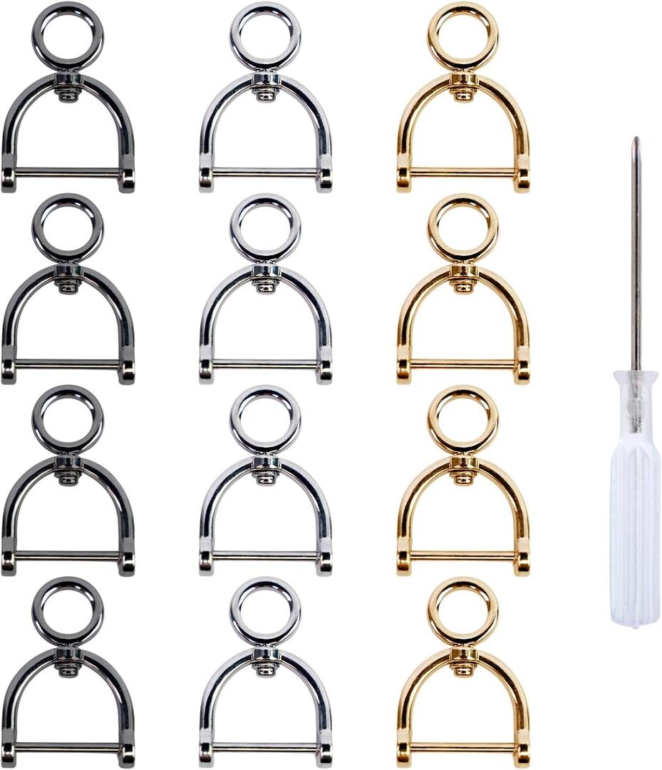 12Pcs Swivel Horseshoe D-Rings U Shape O Ring Screw in Shackle Semicircle with Screwdriver DIY Leather Strap Craft Purse Replacement (Multicolor)