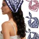 AWAYTR Women Triangle Head Scarf 3Pcs Tie Back Hair Bandanas for Women with Metal Studs - Head Coverings Cute Headscarf (Paisley - Black + Blue + Red)