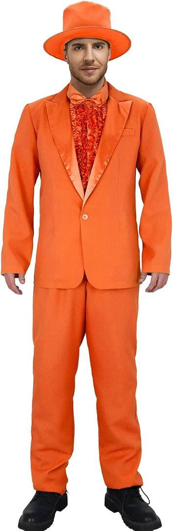 Adult Lloyd and Harry Tuxedo Costume Suit 90s Men Dumb Blue Dumber Orange Halloween Coat Pants Hat Bow Tie Outfit (Medium)