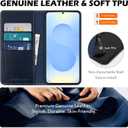 SHIELDON Case for Galaxy S25 Plus 6.7", Genuine Leather Wallet Flip Book RFID Blocking Card Holder Kickstand Shock Absorbing Protective Case Compatible with Galaxy S25+ 2025 - Retro Dark Blue