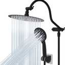 Hibbent All Metal Shower Head, 10'' High Pressure Rainfall Shower Head, Handheld Showerhead Combo, 12'' Adjustable Curved Extension Arm, 7 Sprays, 71'' Shower Hose, Showerhead Holder, Matte Black