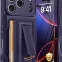 for iPhone 17 Pro Case with Card Holder4-5 Cards[9H Screen Protector ][Full Camera Protection][RFID Blocking][Hidden Kickstand] Rugged Heavy Duty Wallet Case for iPhone 17 Pro (Dark Purple)