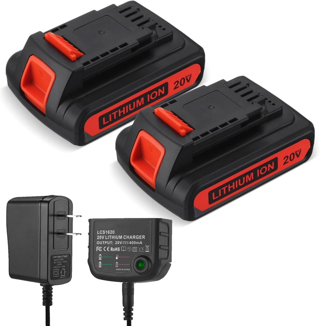 2 Packs 20V Replacement Battery and Charger for Black and Decker 20v Max 3.0Ah,LBXR20 LB20 LBX20 LBX4020 Extended Run Time Cordless Power Tools Series,with 16V/20V Multiple Volt Output Battery Charger