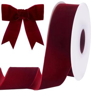 10 Yards Burgundy Velvet Ribbon 2 Inch for Christmas Tree,Dark Red Velvet Christmas Ribbon for Gift Wrapping Crafts Bow Wreath Holiday Decorations (Burgundy)