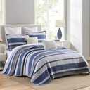 Homzard Quilt Bedding Set King Size,100% Cotton King Size Comforter Set,Gray Blue Quilts Bedspread for The Bed, Striped Farmhouse Lightweight Bedding (106 * 98 Inch) and 2 Pillow Shams All Season