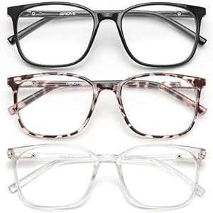 Gaoye Blue Light Blocking Glasses Women/Men, Computer Gaming Fake Eyeglasses Anti UV Ray-Spring Hinge (3 Pack, Light Black & Leopard & Transparent)