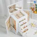 Emfogo Jewelry Box for Women, 5 Layer Large Wood Jewelry Boxes & Organizers for Necklaces Earrings Rings Bracelets, Rustic Jewelry Organizer Box with Rattan, Drawers and Mirror(Vintage White)