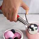 New Star Foodservice 34868 Commercial-Grade Thumb Press Food Disher/Ice Cream Scoop, 18/8 Stainless Steel, 1.75 oz, Size 24, Red
