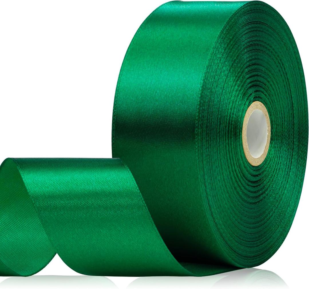 2 x 60 Yards Green Satin Ribbon 1-1/2 Inch, Solid Polyester Fabric Ribbon for Gift Wrapping, Crafts, Flower Bouquet, Wedding, Festival, Christmas, Halloween