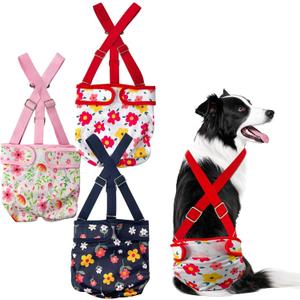 3 Pack Washable Female Dog Diaper with Suspender,Reusable Fixed Doggie Diapers Super Absorbent Leakproof for Small Medium Large Dog in Heat Cycle-XL