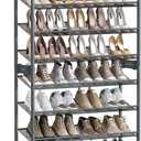 SONGMICS Shoe Rack, 8-Tier Shoe Organizer, Metal Rack for Garage, Set of 2, 4-Tier Stackable Shelf, with Adjustable Flat or Angled Shelves, 32-40 Pairs, Charcoal Gray ULMR08GB
