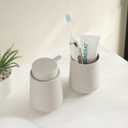YAUKPH Matte Beige Bathroom Accessories 2 Piece Set Plastic Soap Dispenser and Toothbrush Holder for Modern Bathroom Decor