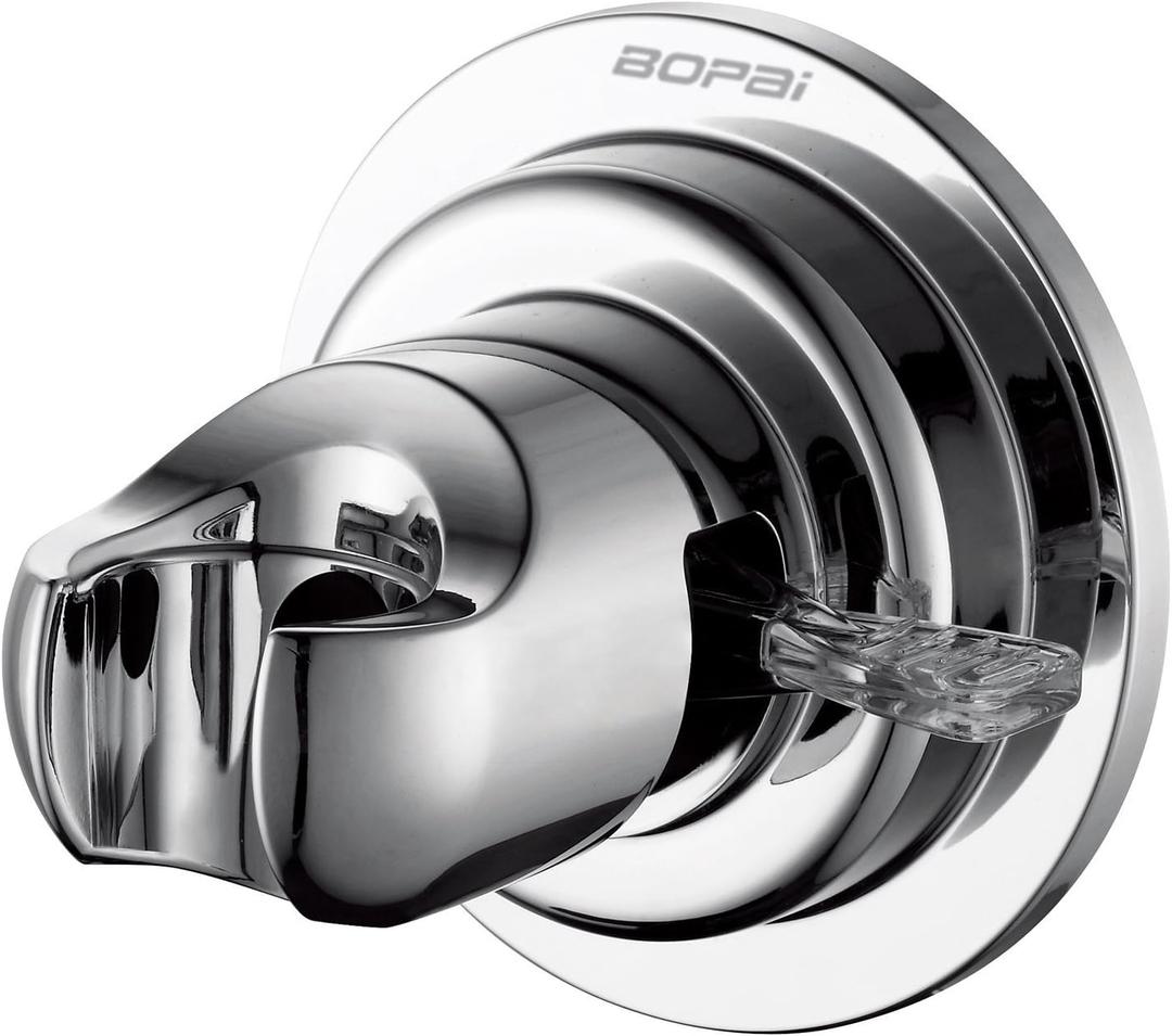 BOPai Suction Cup Shower Head Holder for Handheld Shower No Drill, For Smooth Surfaces Only, Vertical Mount Only, Chrome