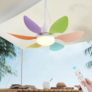 18.5" Gazebo Fan, Outdoor Plug in Ceiling Fans with Lights,3 Color Dimmable 3 Fan Speeds, Portable Hanging Ceiling Fan for Patios, Tent, Indoor. Colorful Blades