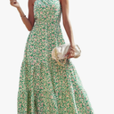 PRETTYGARDEN Women's Summer Floral One Shoulder Maxi Dress Knot Ruffle Boho Beach Vacation Wedding Guest Long Dresses M