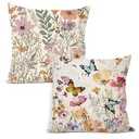 2Pcs Butterfly Pillow Covers 18x18 Inch, Floral Throw Pillow Covers with Square Pillowcases, Vintage Flowers Pillows Cover for Living Room Home Sofa Bedroom Decor, Butterfly Gifts for Women Mom Friend