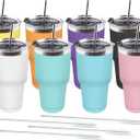 Amtidy 8 Pack 30oz Travel Mug, Powder Coated Stainless Steel Vacuum Double Wall Bulk Tumbler, Durable Insulated Coffe Cup with Splash Proof Lids straw and cleaning brushfor Home, Office, Party (Assorted Colors)