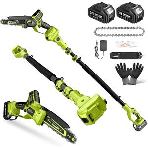 Electric Pole Saws for Tree Trimming, 8" & 6" Mini Chainsaw Cordless with Extension Pole & 2x4.0Ah Battery, 20V Brushless Pole Saw Battery Powered, 16 Ft Reach, Tree Trimmer Limb Branch Cutter Pruner