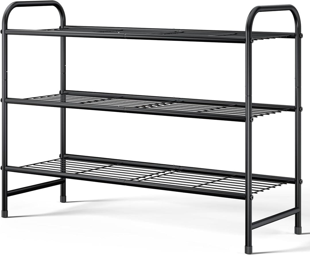 Kitsure Shoe Rack - Stainless Steel Shoe Organizer, Sturdy Shoe Rack for Closet and Front Door Entrance, Free Standing Shoe Shelf, Closet Organizers and Storage, 25.6" Wide - 3 Tier, Black