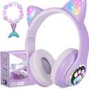 Wireless Cat Ear Headphones for Kids, LED Light Up Kids Girls Bluetooth Headphones with Microphone for School/Travel/Sports/Gaming/Gifts/Christmas (Purple)
