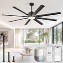 72 Inch Smart Ceiling Fan with Light and Remote via WIFI Alexa, Industrial Ceiling Fan with 8 Black Aluminum Blades, 3000-6000K Dimmable, 6 Speeds, Indoor Outdoor Ceiling Fans for Patio Living Room